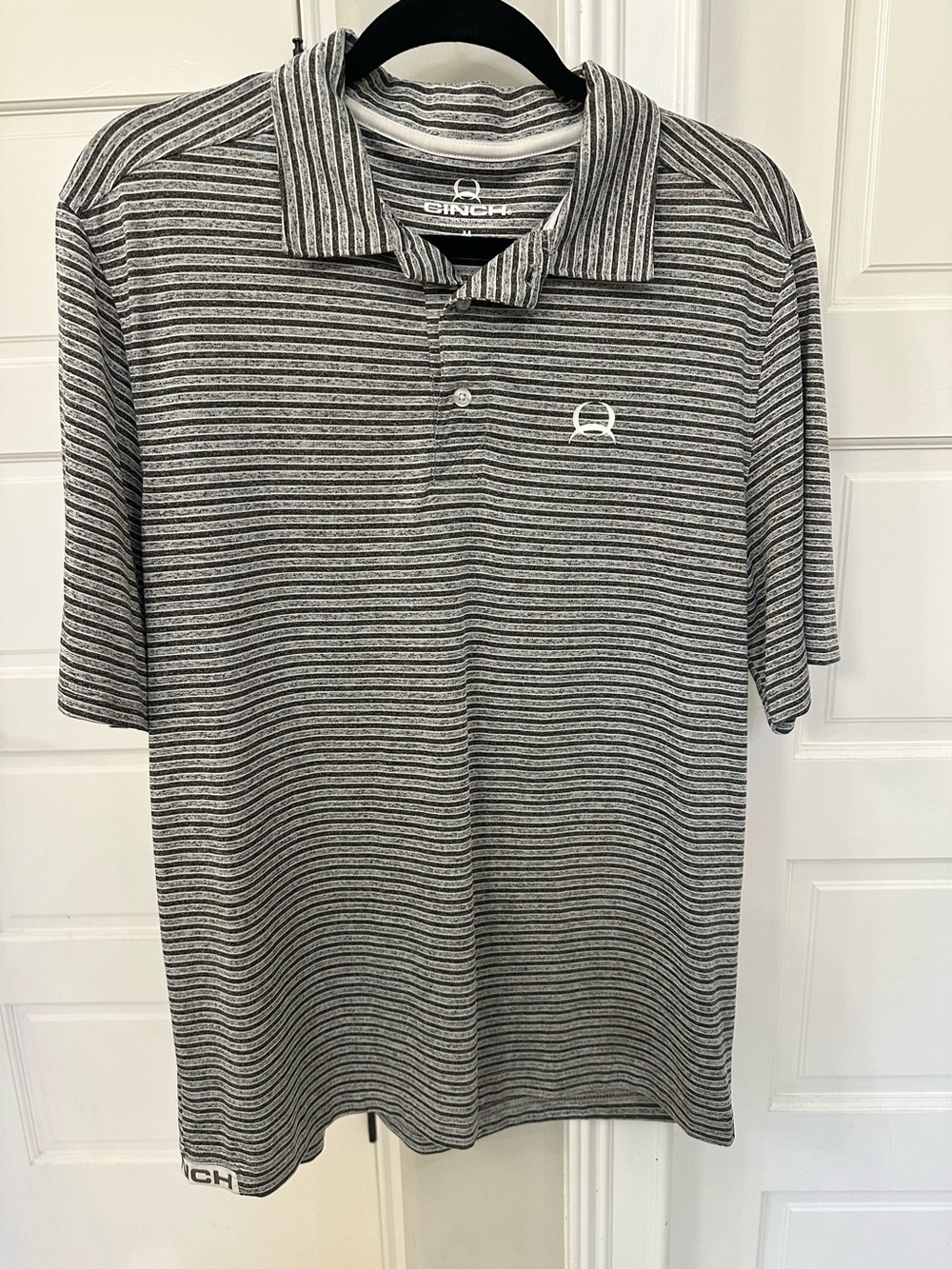 Cinch Polo Shirt Men’s M Black Striped Short Sleeve Stretch Performance Western